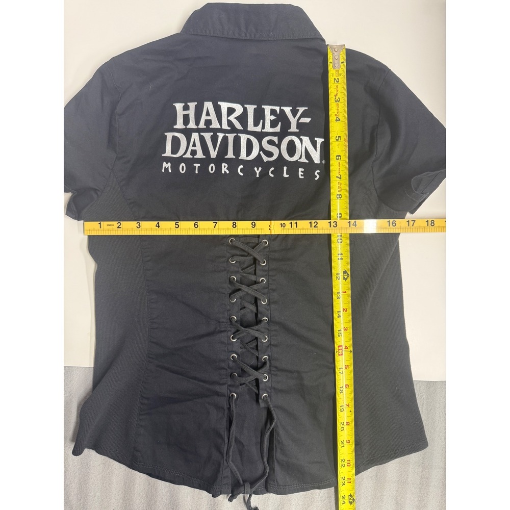 Harley Davidson Shirt Women Willie G Skull Zip Front Lace Back Black Medium - Picture 9 of 9